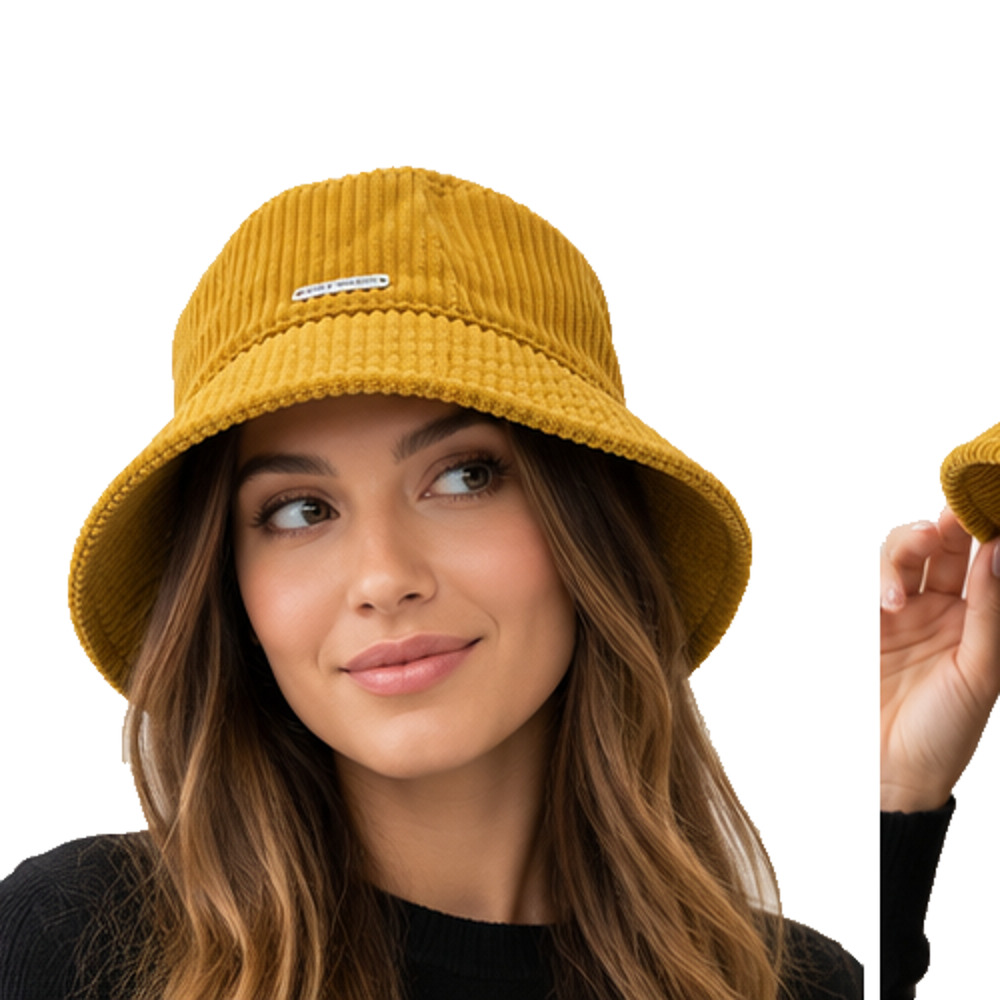 STEVE MADDEN MUSTARD YELLOW CORDUROY BUCKET HAT ONE SIZE WIDE BRIM